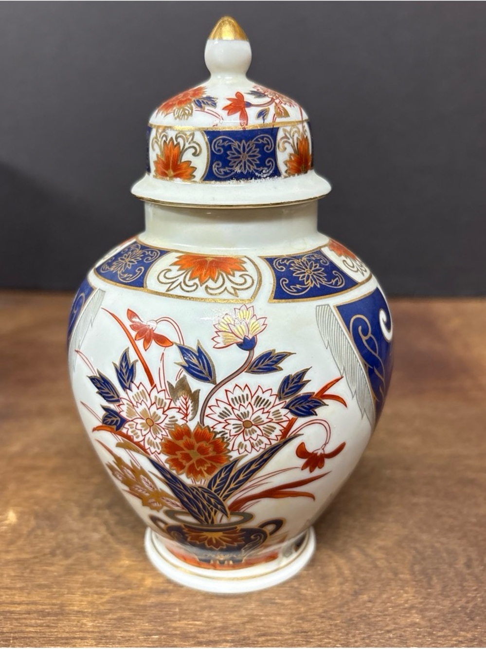 Hand-Painted Vintage Japan Porcelain Ginger Jar with Floral Imari Design